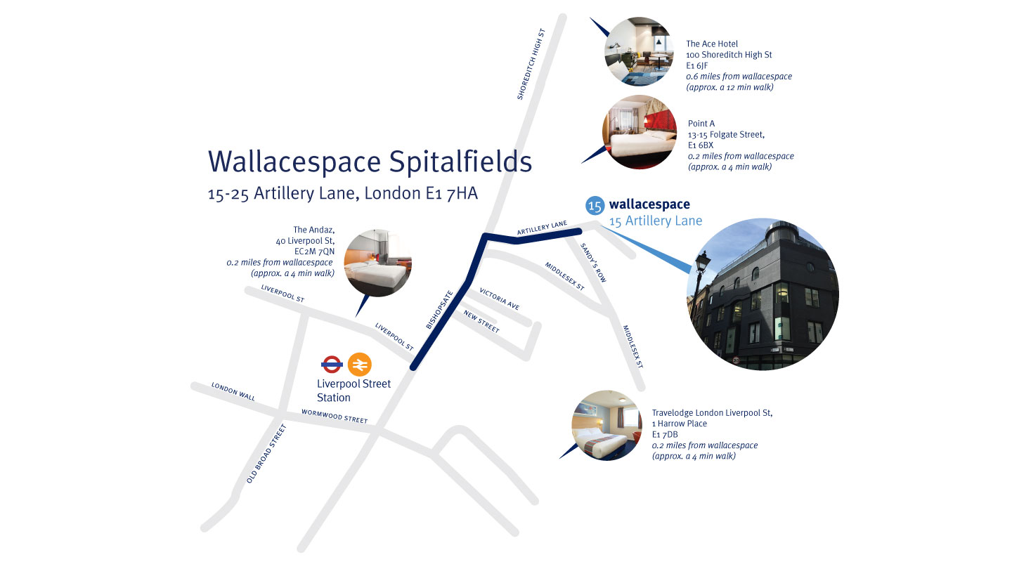 map of local hotels in spitalfields