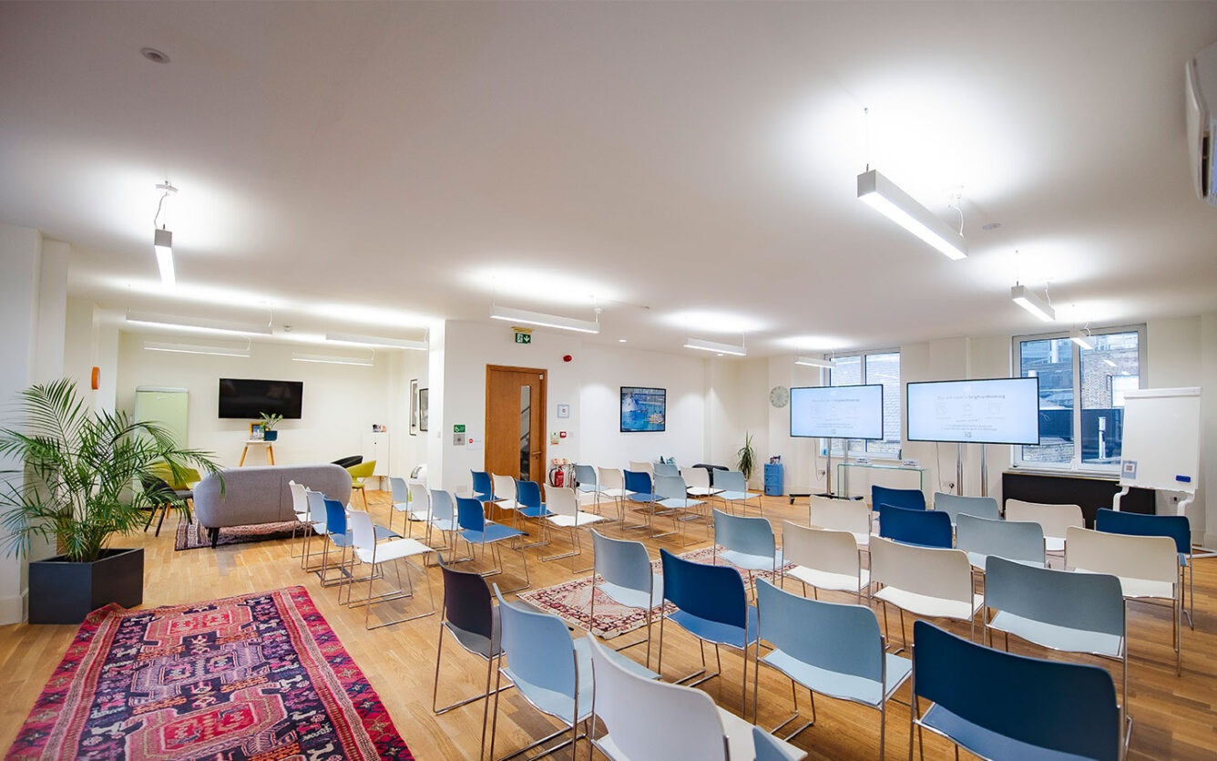 Bright theatre styled meeting room able to accommodate up to 60 people near Liverpool Street